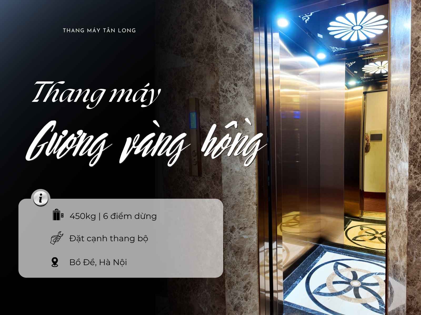 Thang inox gương vàng hồng tại Bồ Đề, Hà Nội