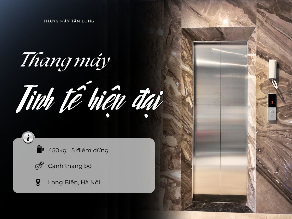 Thang máy inox gương hiện đại, tinh tế tại Long Biên, Hà Nội
