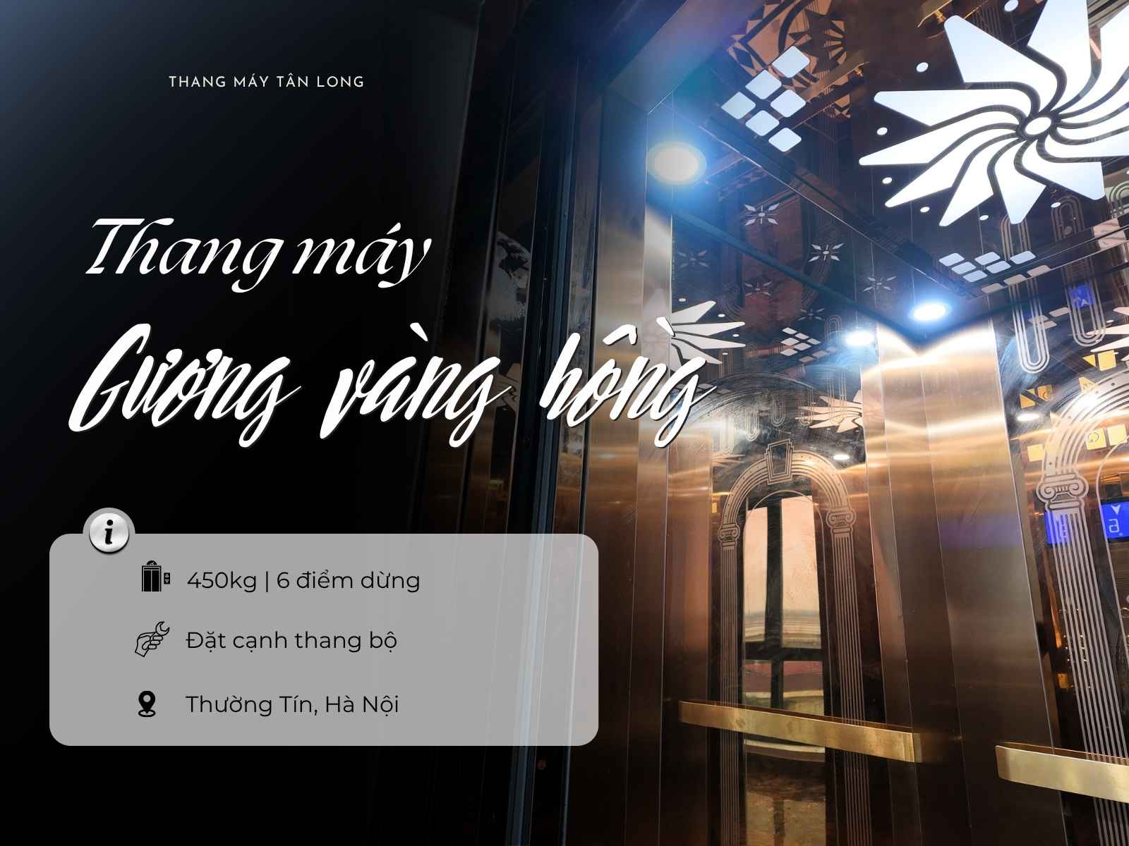 Công trình thang máy vàng hồng ốp gỗ Tân Long tại Thường Tín, Hà Nội