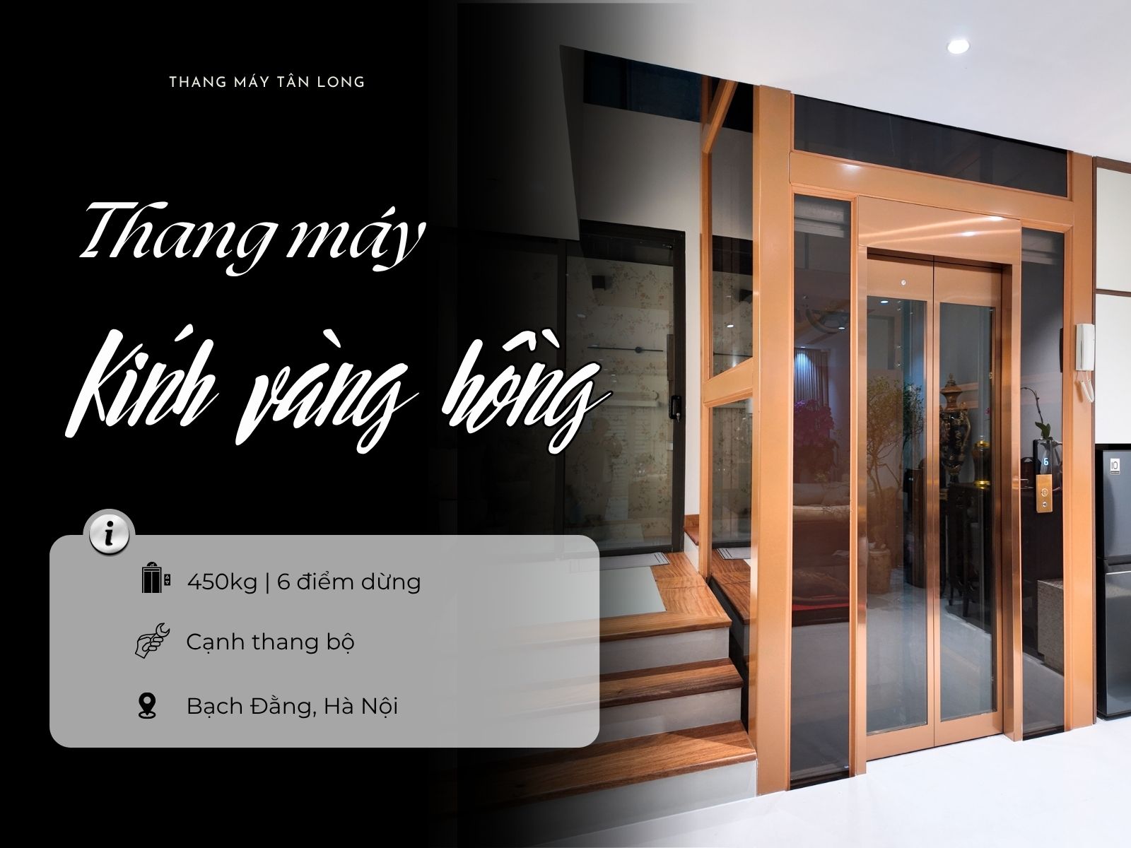 Thang máy vàng hồng nổi bật, sang trọng tại Bạch Đằng, Hà Nội